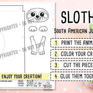 Sloth DIY Printable Paper Craft | 3D Printable DIY Craft for Kids | Jungle Habitat | Teacher School Homeschool Habitat Unit | Home Learning image 2