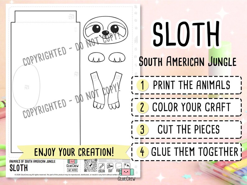 Sloth DIY Printable Paper Craft | 3D Printable DIY Craft for Kids | Jungle Habitat | Teacher School Homeschool Habitat Unit | Home Learning image 2