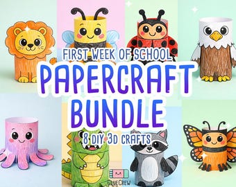 First Week of School Craft Pack: 8 Easy 3D Paper Animals — Butterfly Bee Eagle Classroom Morning Work Printable