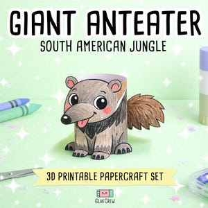 Giant Anteater DIY Printable Paper Craft | 3D Printable DIY Craft for Kids | Amazon Jungle Habitat | Preschool Classroom Homeschool Activity image 1
