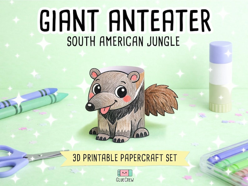 Giant Anteater DIY Printable Paper Craft | 3D Printable DIY Craft for Kids | Amazon Jungle Habitat | Preschool Classroom Homeschool Activity image 1