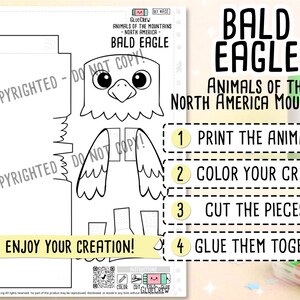 Bald Eagle 3D Paper Craft, Printable DIY Animal Kit, Fun Unit Study Resource, Easy Kindergarten Geography Project image 2