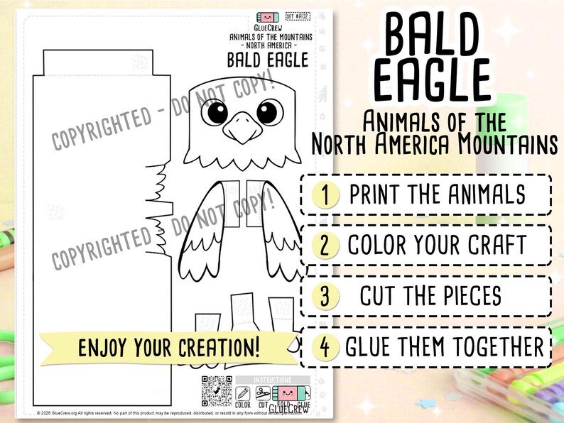 Bald Eagle 3D Paper Craft, Printable DIY Animal Kit, Fun Unit Study Resource, Easy Kindergarten Geography Project image 2