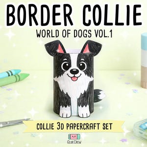 BORDER COLLIE Hund Papperspyssel Utskrivbart 3D DIY Kit för barn, Söt valpaktivitet för förskola, hemundervisning och grundskoleundervisning