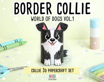 BORDER COLLIE Dog Paper Craft Printable 3D DIY Kit for Kids, Cute Puppy Activity for Preschool, Home Schooling & Primary School Teaching
