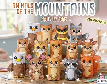 Mountain Animals Paper Craft Activity Pack, 14 DIY Forest Animal Crafts for Kids, Back to School Classroom Activity, Habitat Diorama
