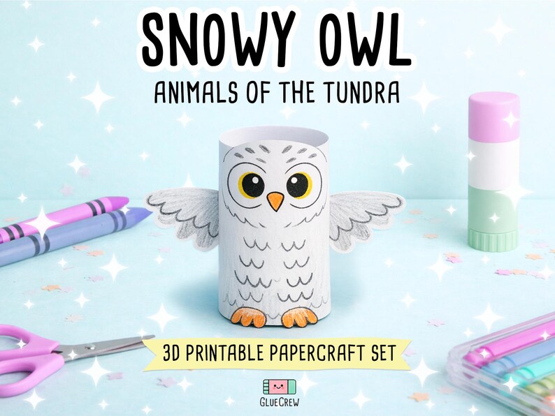 Snowy Owl 3D Printable Paper Craft | DIY Paper Craft for Classroom | Tundra Polar Habitat | Preschool Fine Motor Habitat Project | DIY Craft image 1
