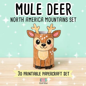 Mule Deer 3D Printable Paper Craft | DIY Paper Craft for Classroom | Mountain Animals | Preschool Fine Motor Habitat Project | Home Learning image 1
