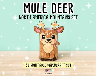 Mule Deer 3D Printable Paper Craft | DIY Paper Craft for Classroom | Mountain Animals | Preschool Fine Motor Habitat Project | Home Learning
