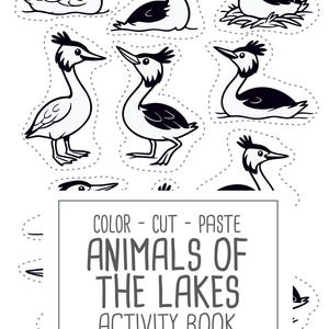 Animals of Lakes, preschool busy book and cut and paste, freshwater animals, toddler worksheets and coloring printables, Printable PDF image 11