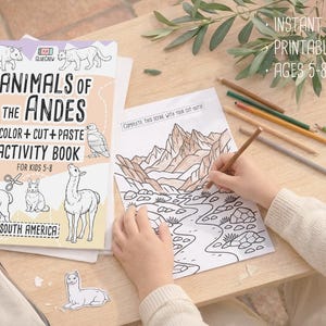 Animals of the Andes, educational activity and coloring pages, andes animals, homeschool resources and cut and paste, Printable (PDF) Bild 1