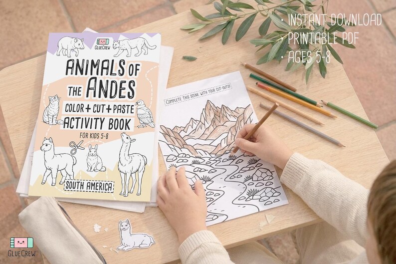 Animals of the Andes, educational activity and coloring pages, andes animals, homeschool resources and cut and paste, Printable (PDF) Bild 1