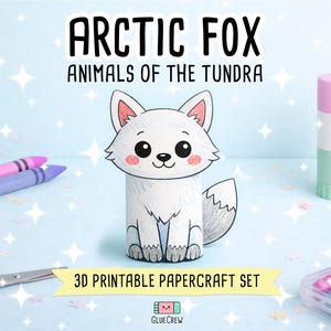 Arctic Fox 3D Paper Craft | Printable Animal Craft for Kids | Arctic Wildlife | Teacher School Homeschool Habitat Unit | PDF Printable imagem 1