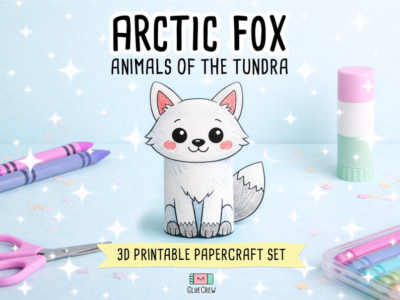 Arctic Fox 3D Paper Craft | Printable Animal Craft for Kids | Arctic Wildlife | Teacher School Homeschool Habitat Unit | PDF Printable imagem 1