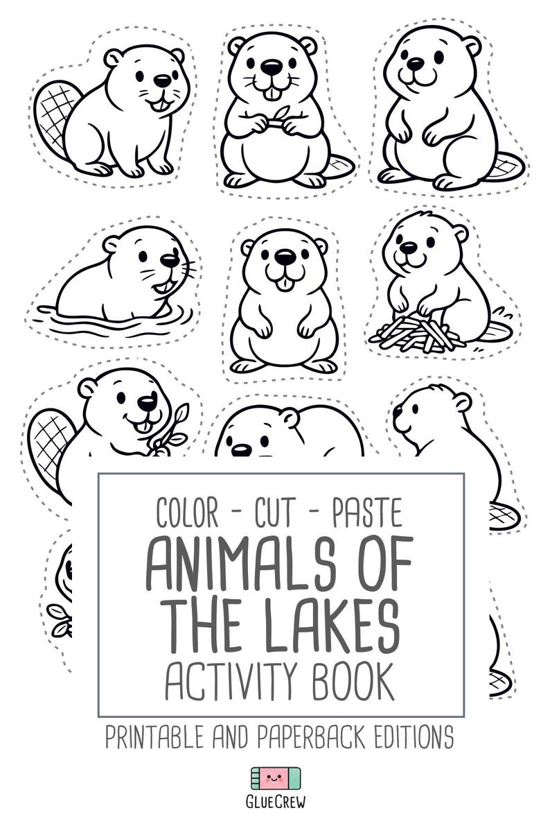 Animals of Lakes, preschool busy book and cut and paste, freshwater animals, toddler worksheets and coloring printables, Printable PDF image 13