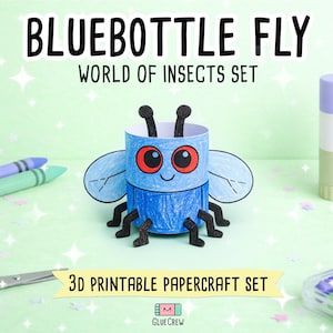 Bluebottle Fly Printable Paper Craft, 3D Kids DIY Kit, Geography Extension Montessori Primary Science Activity for Home and School bild 1