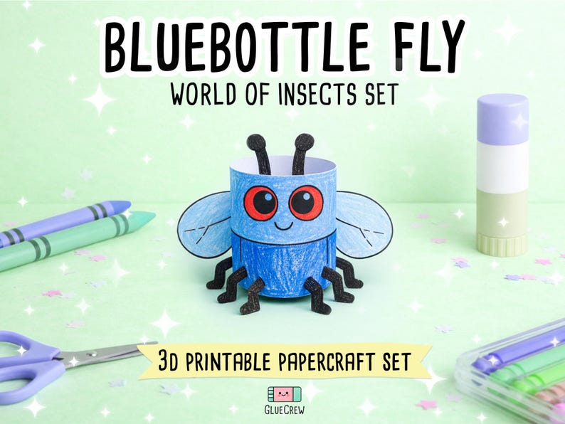 Bluebottle Fly Printable Paper Craft, 3D Kids DIY Kit, Geography Extension Montessori Primary Science Activity for Home and School bild 1