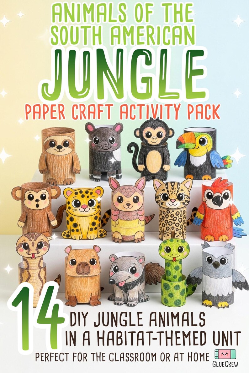 Jungle Animals 3D Paper Craft Activity Pack | 14 DIY South American Animal Crafts for Kids | Science Thematic Unit and Habitat Activity image 18