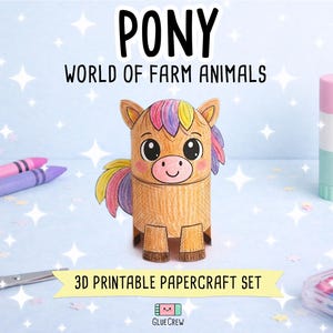 Pony DIY Printable Paper Craft | 3D Printable DIY Craft for Kids | Farm Classroom | Classroom Homeschool Fine Motor Activity | Home Learning image 1