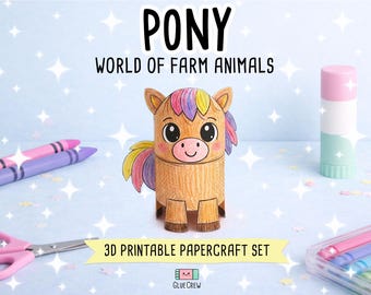 Pony DIY Printable Paper Craft | 3D Printable DIY Craft for Kids | Farm Classroom | Classroom Homeschool Fine Motor Activity | Home Learning