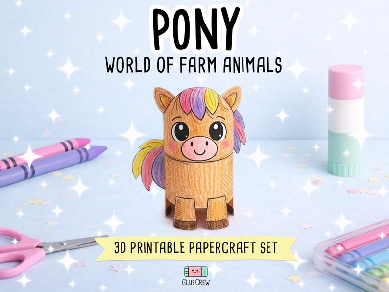 Pony DIY Printable Paper Craft | 3D Printable DIY Craft for Kids | Farm Classroom | Classroom Homeschool Fine Motor Activity | Home Learning image 1