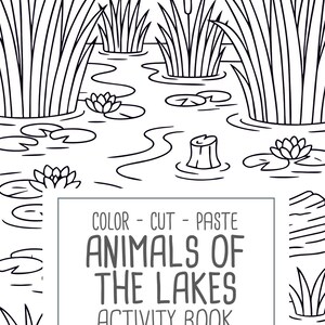 Animals of Lakes, preschool busy book and cut and paste, freshwater animals, toddler worksheets and coloring printables, Printable PDF image 8