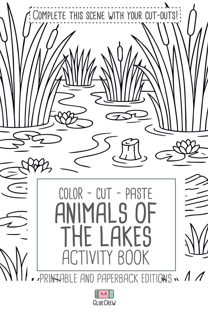 Animals of Lakes, preschool busy book and cut and paste, freshwater animals, toddler worksheets and coloring printables, Printable PDF image 8