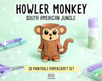 Howler Monkey 3D Paper Craft | Printable Animal Craft for Kids | Jungle Habitat | Teacher School Homeschool Habitat Unit | Habitat Diorama