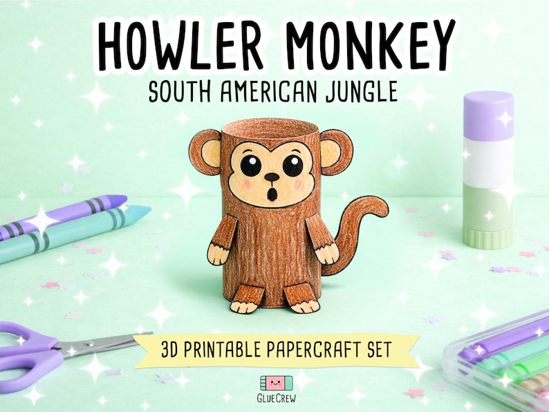 Howler Monkey 3D Paper Craft | Printable Animal Craft for Kids | Jungle Habitat | Teacher School Homeschool Habitat Unit | Habitat Diorama image 1