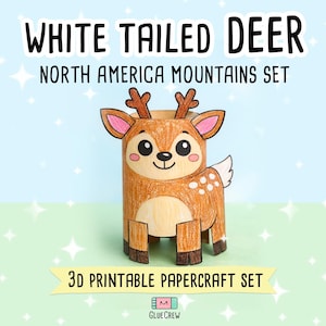 White-tailed Deer Printable Craft for Kids | Printable Kids Paper Craft Activity | North American Mountains | Preschool Fine Motor Habitat imagen 1
