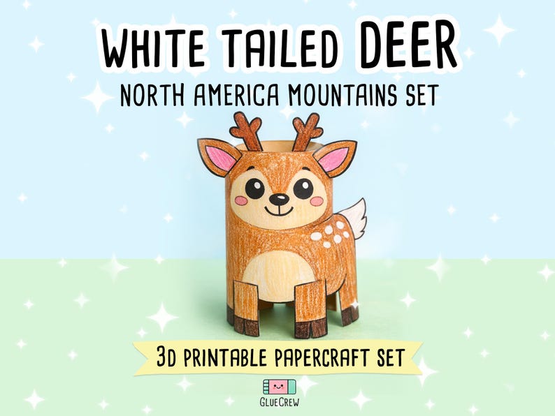 White-tailed Deer Printable Craft for Kids | Printable Kids Paper Craft Activity | North American Mountains | Preschool Fine Motor Habitat imagen 1