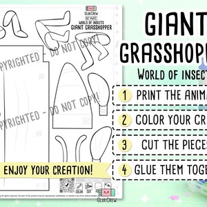 Giant Grasshopper 3D Paper Craft Kit, Easy Printable Kids Craft for Educational DIY Preschool Activity - Insect Unit for learning with fun bild 2