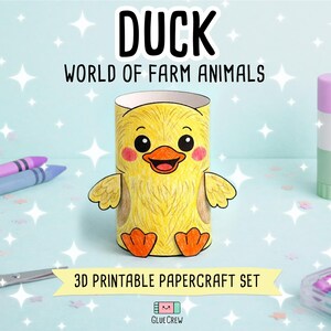 Duck DIY Printable Paper Craft | 3D Printable DIY Craft for Kids | Farm Classroom | Preschool Fine Motor Habitat Project | Fine Motor Skills image 1