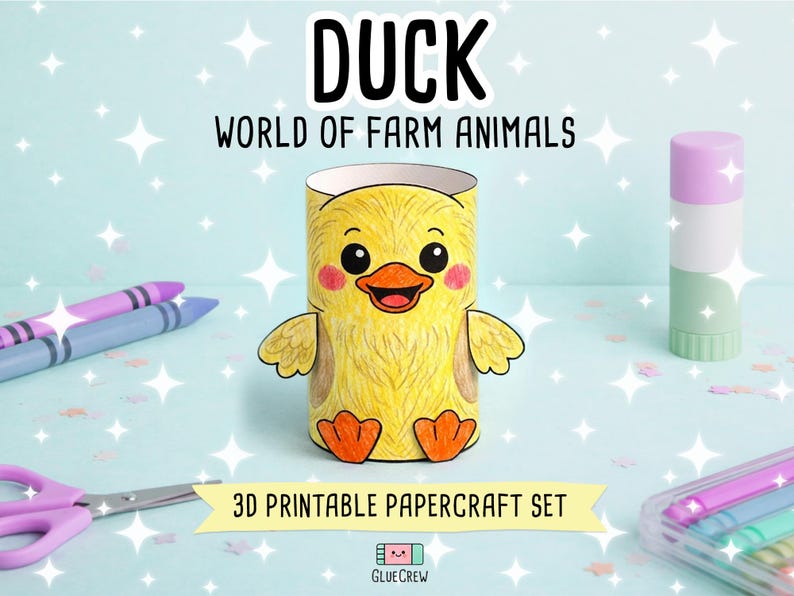 Duck DIY Printable Paper Craft | 3D Printable DIY Craft for Kids | Farm Classroom | Preschool Fine Motor Habitat Project | Fine Motor Skills image 1