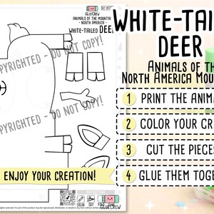 White-tailed Deer Printable Craft for Kids | Printable Kids Paper Craft Activity | North American Mountains | Preschool Fine Motor Habitat imagen 2