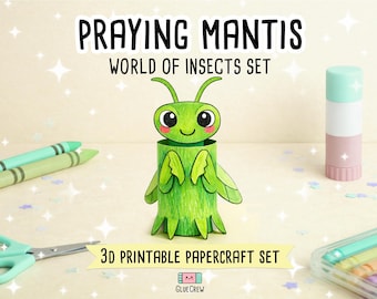 PRAYING MANTIS 3D Paper Craft Kit,  Easy Printable Kids Craft for Educational DIY Preschool Activity - Insect Unit for learning