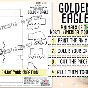 Golden Eagle DIY Printable Paper Craft | 3D Printable DIY Craft for Kids | Mountain Animals | Teacher Classroom Homeschool Resource image 2