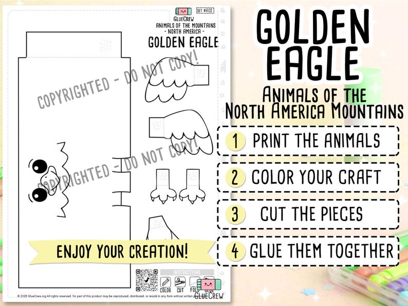 Golden Eagle DIY Printable Paper Craft | 3D Printable DIY Craft for Kids | Mountain Animals | Teacher Classroom Homeschool Resource image 2
