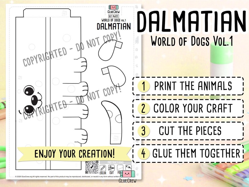 DALMATIAN Dog Paper Craft Printable 3D DIY Kit for Kids, Cute Puppy Activity for Preschool, Home Schooling & School Teaching image 2
