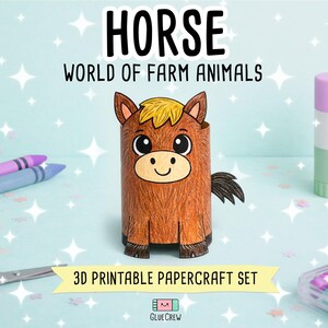 Horse DIY Printable Paper Craft | 3D Printable DIY Craft for Kids | Farm Classroom | Classroom Homeschool Fine Motor Activity | Kids Craft image 1