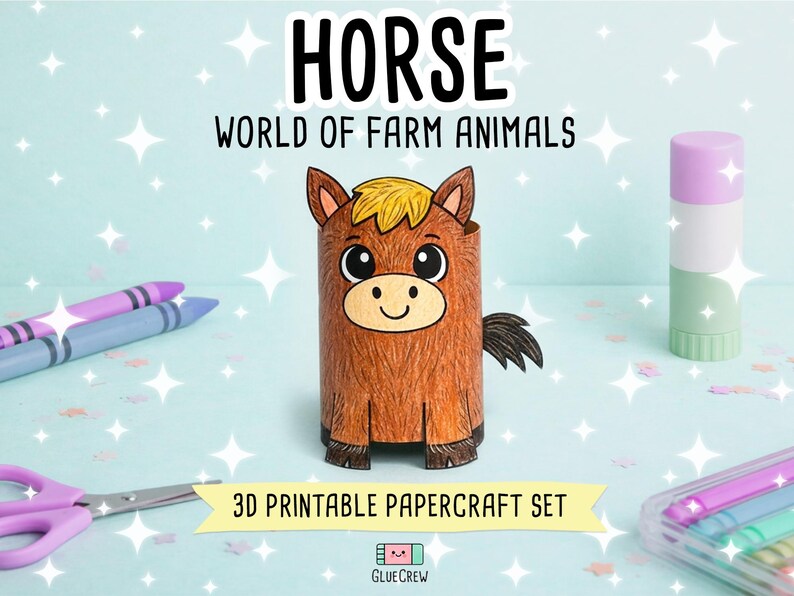 Horse DIY Printable Paper Craft | 3D Printable DIY Craft for Kids | Farm Classroom | Classroom Homeschool Fine Motor Activity | Kids Craft image 1