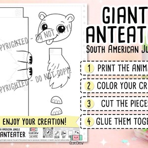 Giant Anteater DIY Printable Paper Craft | 3D Printable DIY Craft for Kids | Amazon Jungle Habitat | Preschool Classroom Homeschool Activity image 2