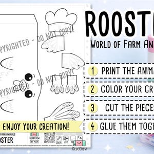 Rooster 3D Paper Craft | DIY Paper Craft for Classroom | Farm Habitat | Preschool Classroom Homeschool Activity | PDF Printable Kids Craft imagen 2