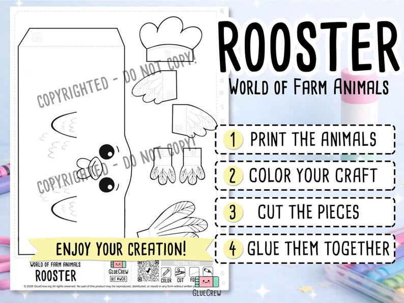 Rooster 3D Paper Craft | DIY Paper Craft for Classroom | Farm Habitat | Preschool Classroom Homeschool Activity | PDF Printable Kids Craft imagen 2