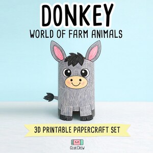 Donkey DIY Printable Paper Craft | 3D Printable DIY Craft for Kids | Barnyard Habitat | Preschool Classroom Homeschool Activity | Kids Craft image 1
