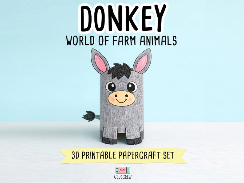 Donkey DIY Printable Paper Craft | 3D Printable DIY Craft for Kids | Barnyard Habitat | Preschool Classroom Homeschool Activity | Kids Craft image 1