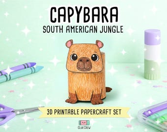 Capybara 3D Printable Paper Craft | DIY Paper Craft for Classroom | Rainforest Animals | Teacher Classroom Homeschool Resource | Kids Craft