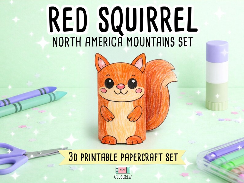 Red Squirrel 3D Paper Craft | Printable Kids Paper Craft Activity | North American Mountains | Teacher Classroom Homeschool Resource image 1