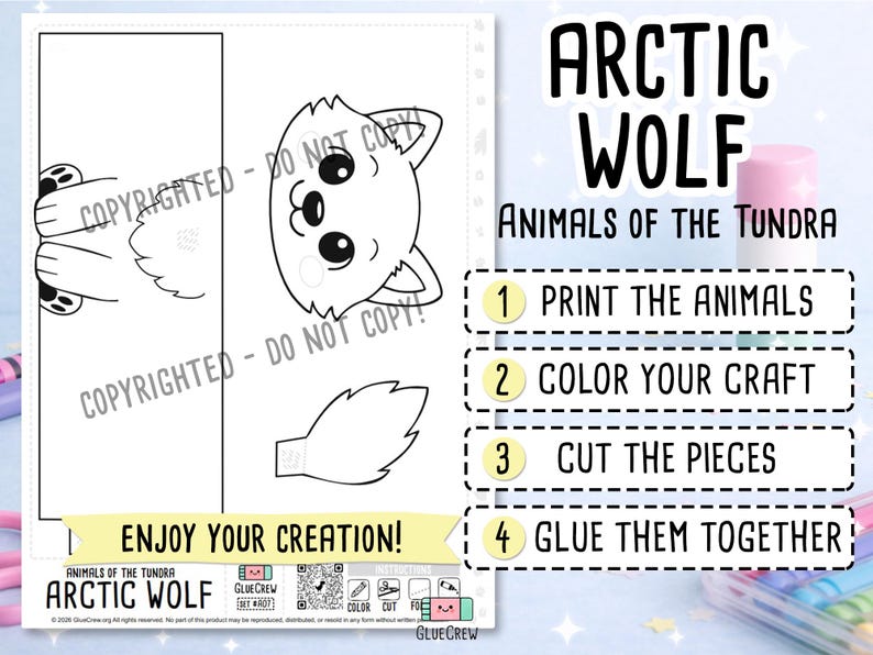 Arctic Wolf 3D Paper Craft | Printable Animal Craft for Kids | Arctic Tundra Habitat | Teacher Classroom Homeschool Resource | DIY Craft imagen 2