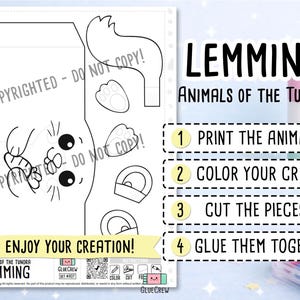 Lemming 3D Printable Paper Craft | Printable Animal Craft for Kids | Arctic Wildlife | Preschool Fine Motor Habitat Project | 3D Papercraft image 2